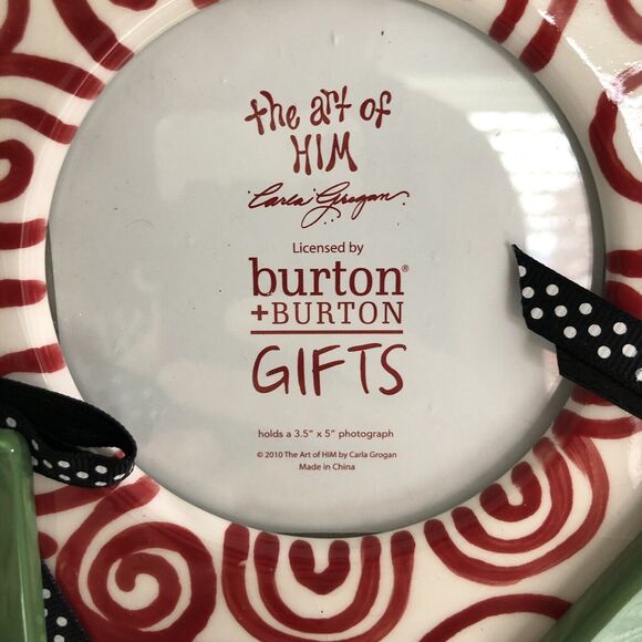 Burton Burton Christmas Picture Frame Happy Birthday Jesus Red White Ceramic New - Picture 4 of 9